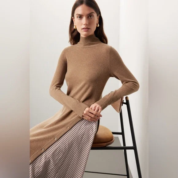 NAADAM Women's Brown Turtleneck Sweater Dress - Picture 1 of 9